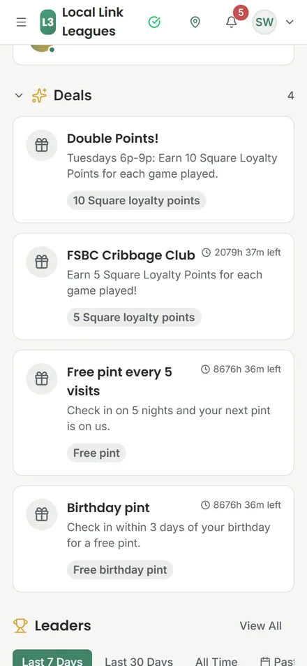 Forgotten Star's deals: Double Points on Tuesdays 6 to 9 for 10 Square loyalty points a game, the Cribbage Club for 5 points a game, a free pint every 5 visits and a birthday pint
